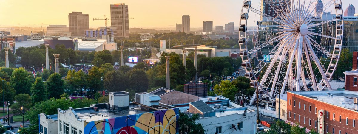 Atlanta, GA showing the frerris wheel.